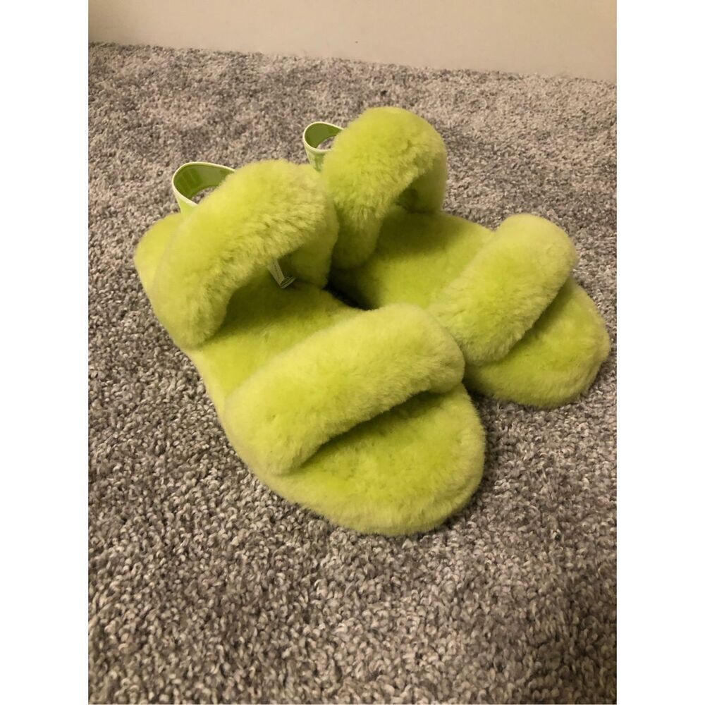 UGG oh yeah fluffy Slide Slipper Sandals Women’s Neon Green Size 5